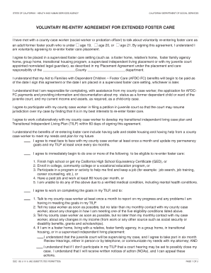California Voluntary Re-Entry Agreement for Extended Foster Care