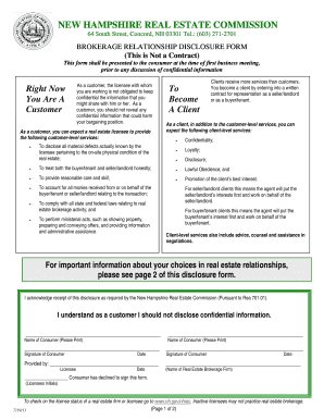 New Hampshire Brokerage Relationship Disclosure Form