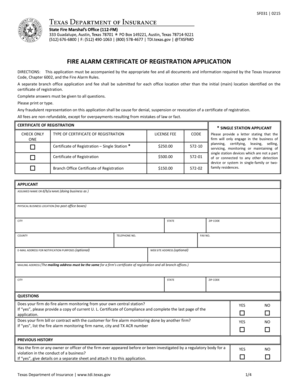 Texas Fire Alarm Certificate of Registration Application
