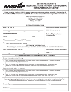 2014 Medicare Part B IRMAA Reimbursement Application