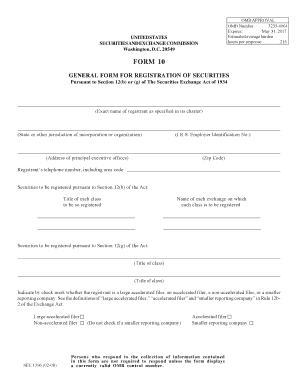 Form 10 General Registration of Securities