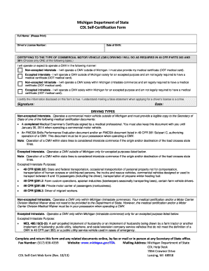 Michigan CDL Self-Certification Form