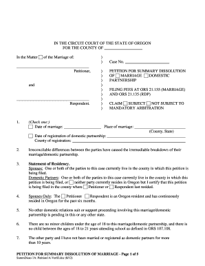 Oregon Petition for Summary Dissolution of Marriage