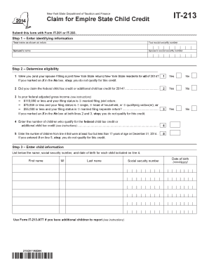 New York Empire State Child Credit Form IT-213