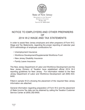New Jersey 2014 W-2 Wage and Tax Statement