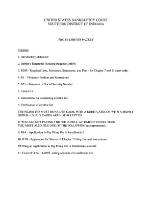 Pro Se Debtor Packet
