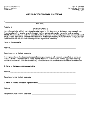 Wisconsin Authorization for Final Disposition