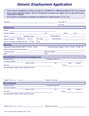 Generic Employment Application Form