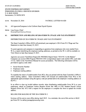 California 2014 Form W-2 Distribution Notice