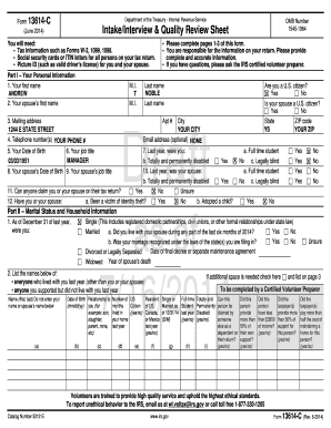 IRS Form 13614-C Intake Interview Sheet