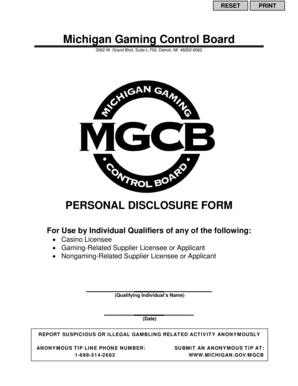 Michigan Gaming Control Board Personal Disclosure Form