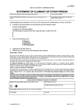 Social Security Administration Statement of Claimant