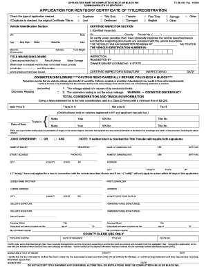 Kentucky Certificate of Title/Registration Application