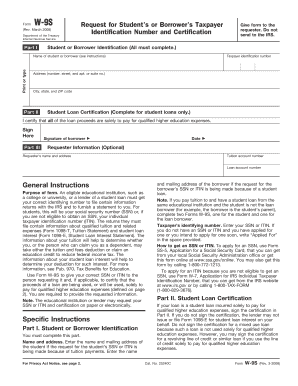 Form W-9S Request for Student's or Borrower's Taxpayer Identification Number and Certification
