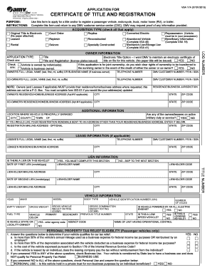 Virginia Vehicle Title and Registration Application