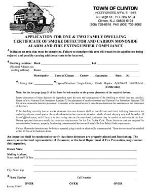 New Jersey Smoke Detector and Carbon Monoxide Compliance Application