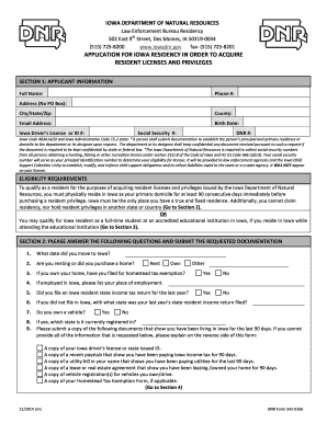 Iowa Residency Application for Hunting Fishing Licenses