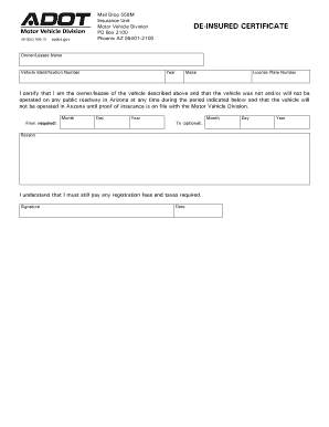 Arizona De-Insured Certificate