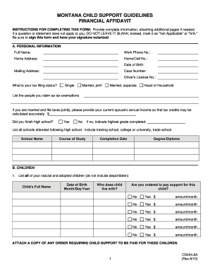 Montana Child Support Financial Affidavit
