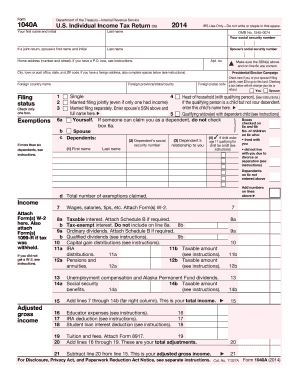 Form 1040A US Individual Income Tax Return