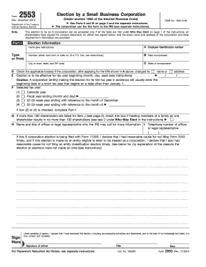 Form 2553 Election by a Small Business Corporation