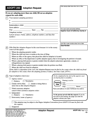 California Adoption Request Form ADOPT-200