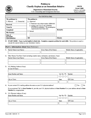 USCIS Form I-600 Orphan Petition