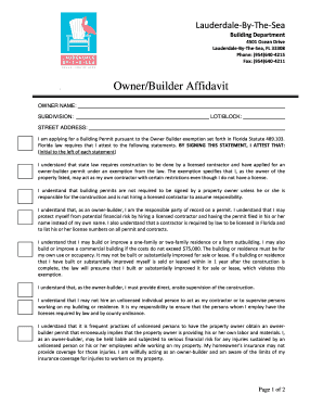 Florida Owner Builder Affidavit