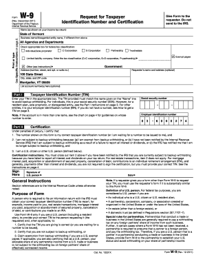 Form W-9 Request for Taxpayer Identification Number and Certification