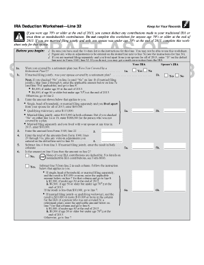 2013 Form 1040 IRA Deduction Worksheet