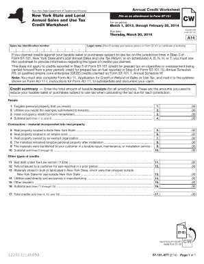 New York State Annual Credit Worksheet