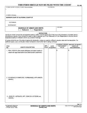 California Schedule of Assets and Debts