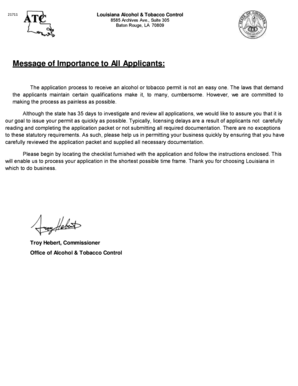 Louisiana Alcohol and Tobacco Permit Application