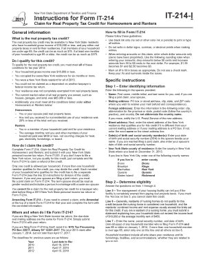New York Real Property Tax Credit Form IT-214