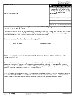 VA Form 21-8951-2 Waiver of Compensation or Pension