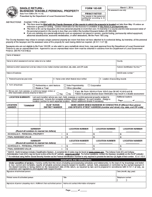 Indiana Business Tangible Personal Property Tax Form 103-SR