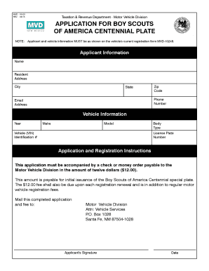 New Mexico Boy Scouts Centennial Plate Application