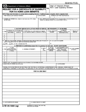 VA Form 26-1880 Request for Certificate of Eligibility