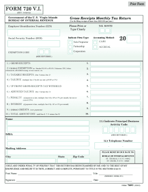 US Virgin Islands Gross Receipts Monthly Tax Return