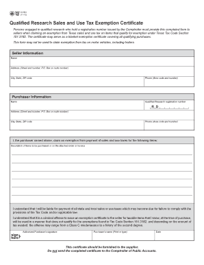 Texas Qualified Research Sales and Use Tax Exemption Certificate