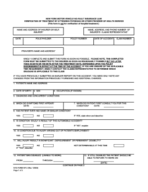 New York No-Fault Insurance Verification Form