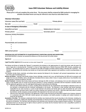 Iowa DNR Volunteer Release and Liability Waiver