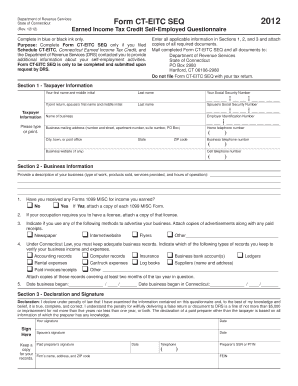 Connecticut Earned Income Tax Credit Self-Employed Questionnaire