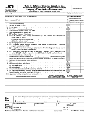 Form 976 Claim for Deficiency Dividends Deductions