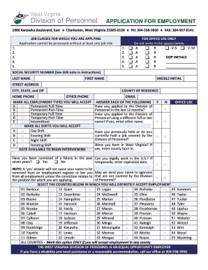 West Virginia Employment Application