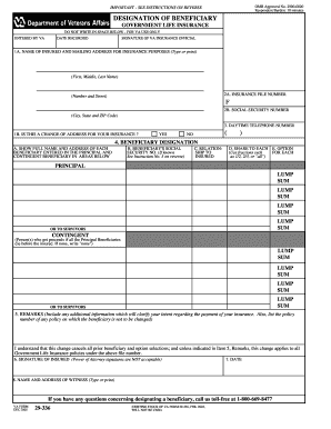 Designation of Beneficiary Government Life Insurance
