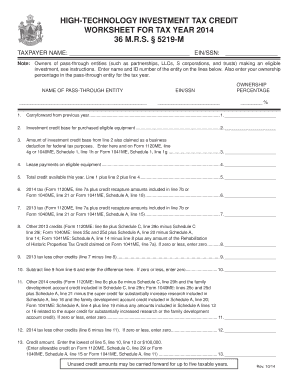 Maine High-Technology Investment Tax Credit Worksheet