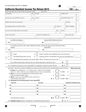 California Resident Income Tax Return 2013 Form 540 C1