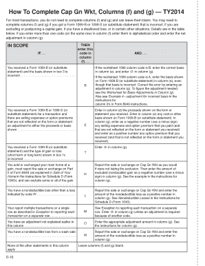 Capital Gain Worksheet Columns (f) and (g) Instructions