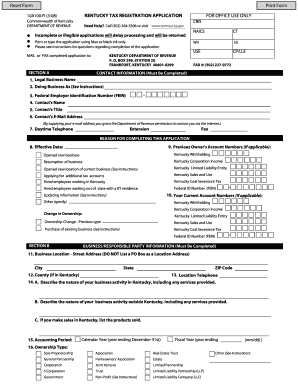 Kentucky Tax Registration Application